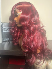Burgundy Deep Sidepart Glueless Wig