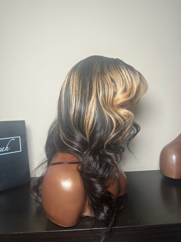 Curtain Bang Wig with Honey Blonde partial highlight