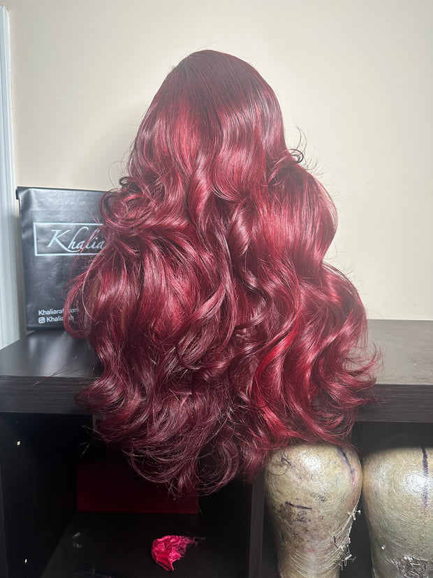 Burgundy Deep Sidepart Glueless Wig