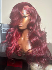 Burgundy Deep Sidepart Glueless Wig