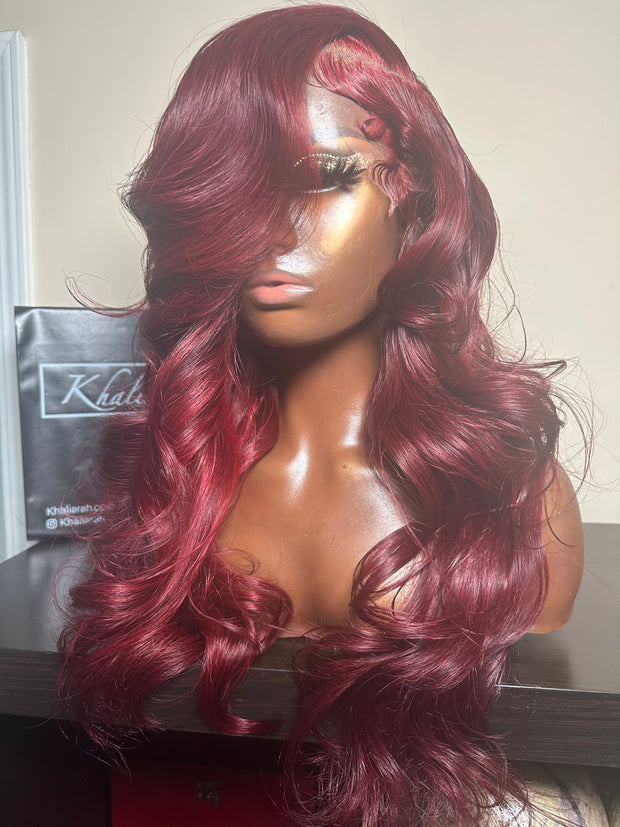 Burgundy Deep Sidepart Glueless Wig