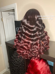 Burgundy Hollywood Waves with Pop of Pink