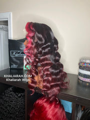 Burgundy Hollywood Waves with Pop of Pink