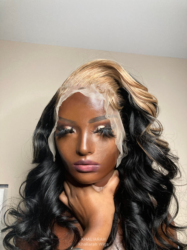 Jet Black Frontal With Blonde Money Piece